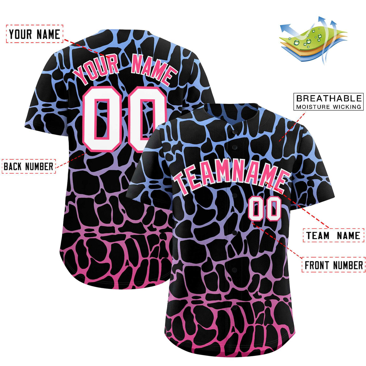 Custom Light Blue Pink Giraffe Graffiti Pattern Authentic Baseball Jersey