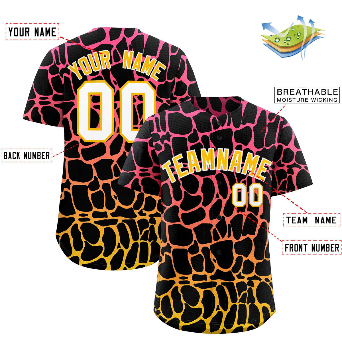 Custom Pink Gold Giraffe Graffiti Pattern Authentic Baseball Jersey