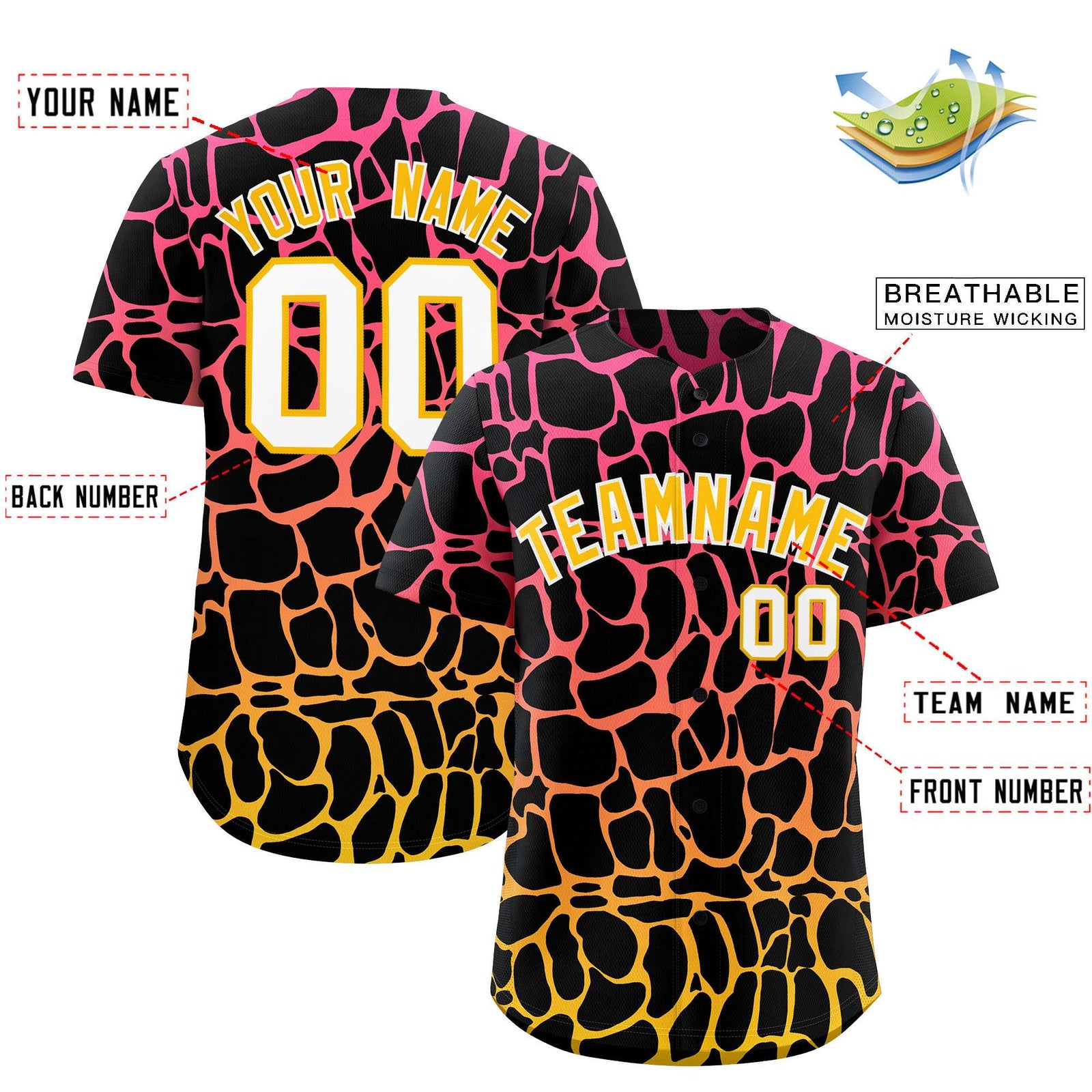 Custom Pink Gold Giraffe Graffiti Pattern Authentic Baseball Jersey