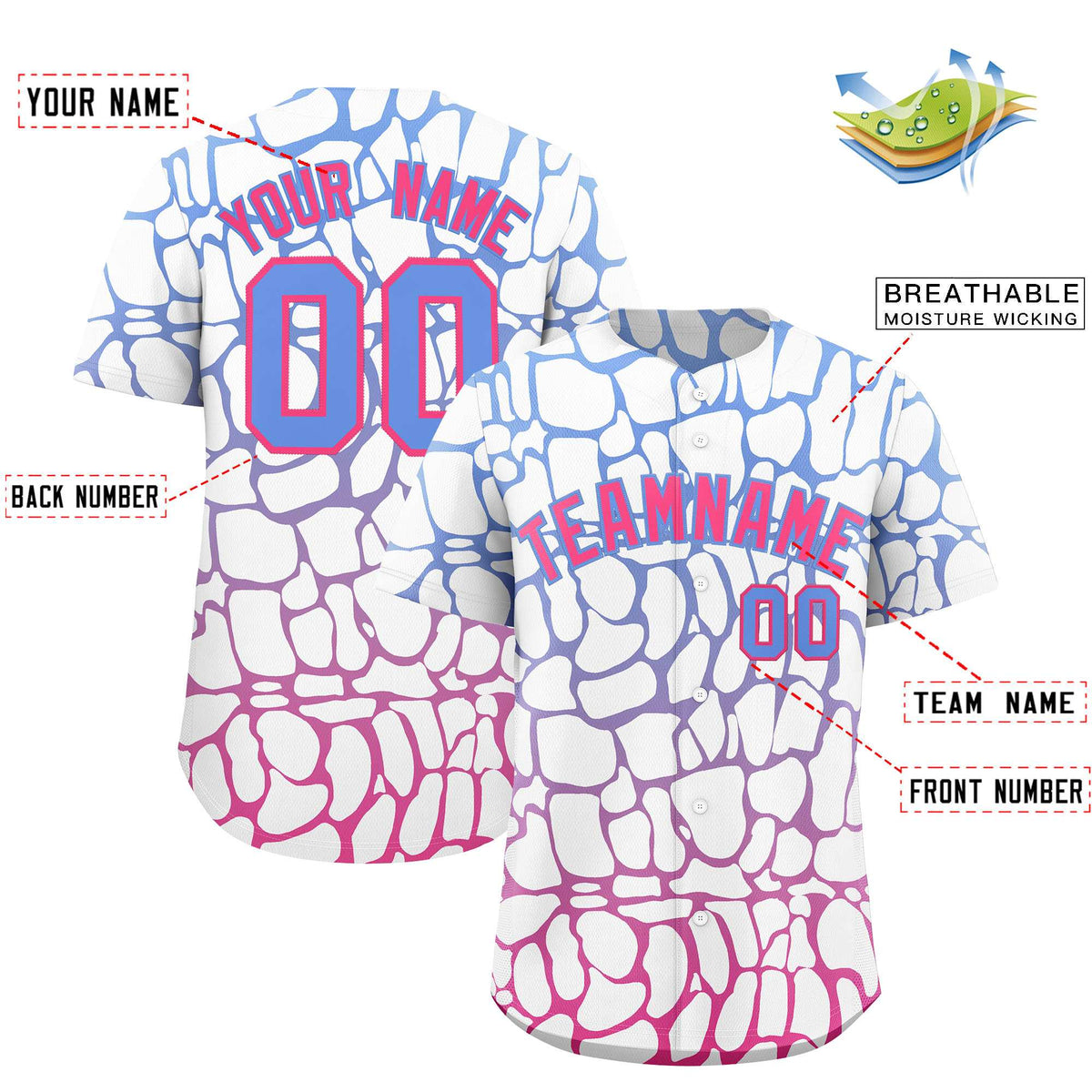 Custom Light Blue Pink Giraffe Graffiti Pattern Authentic Baseball Jersey