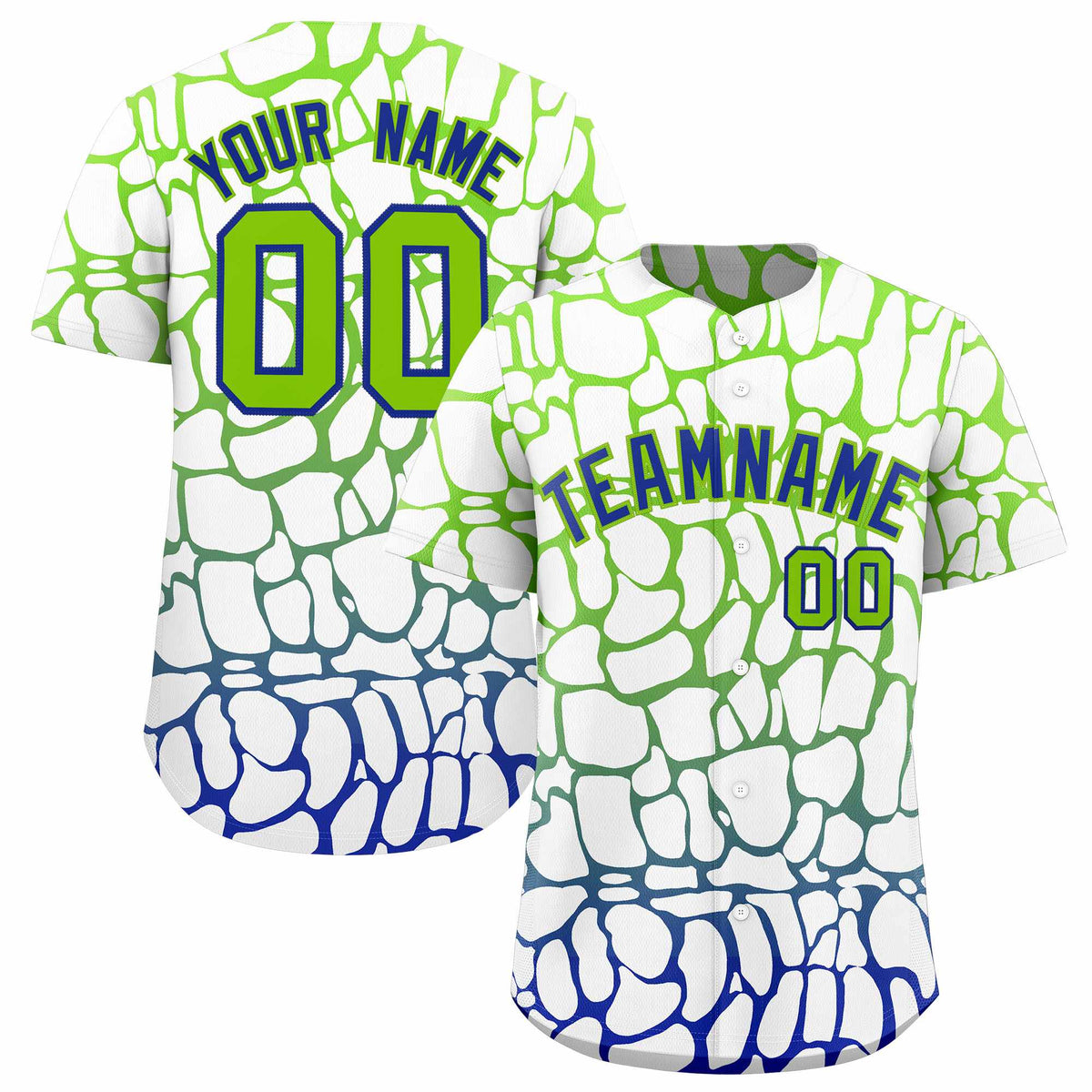 Custom Neon Green Royal Giraffe Graffiti Pattern Authentic Baseball Jersey