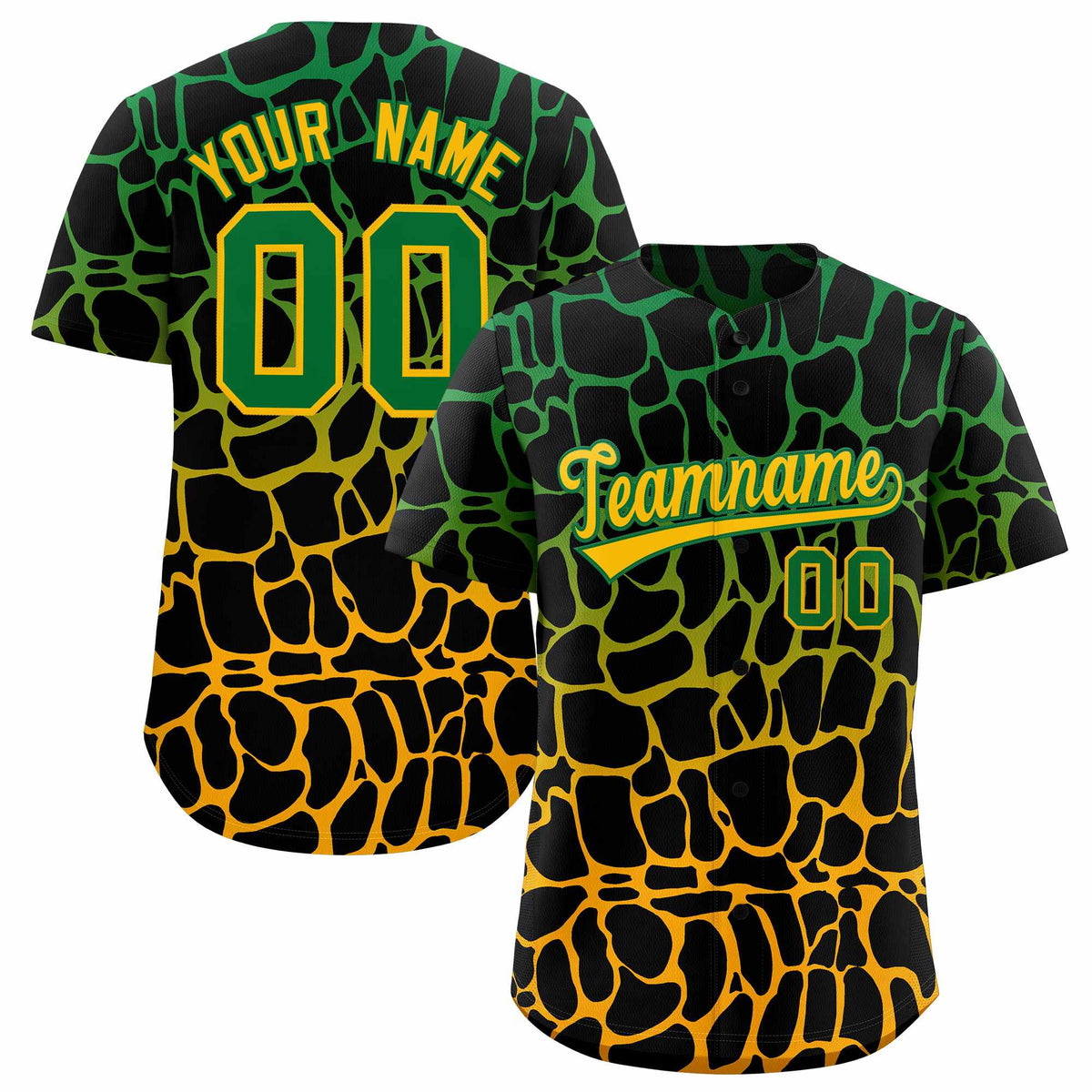 Custom Kelly Green Yellow Giraffe Graffiti Pattern Authentic Baseball Jersey