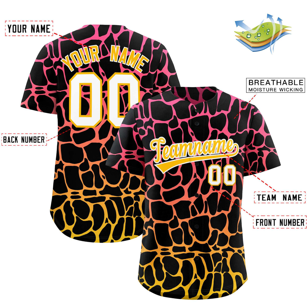 Custom Pink Gold Giraffe Graffiti Pattern Authentic Baseball Jersey