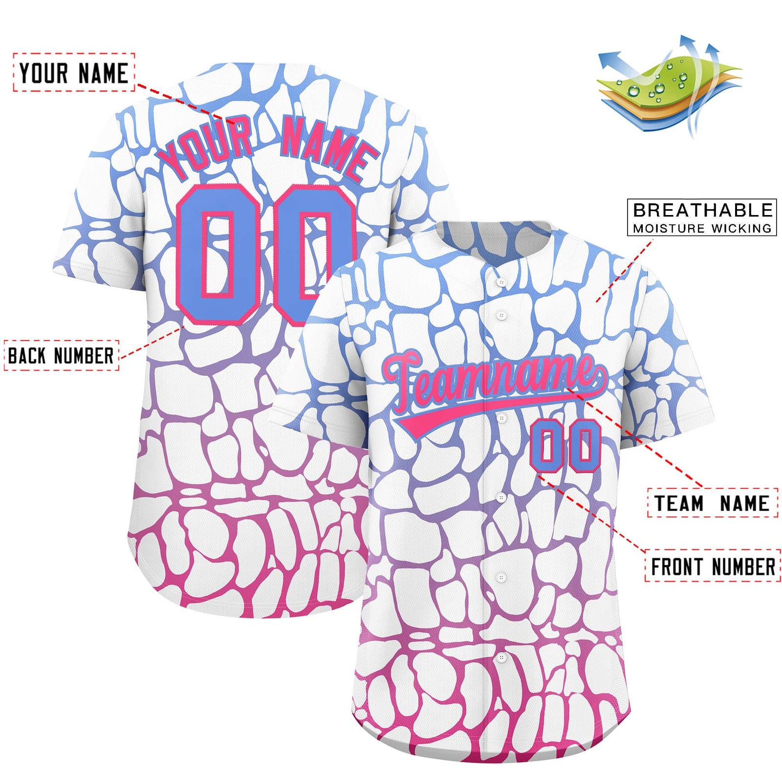 Custom Light Blue Pink Giraffe Graffiti Pattern Authentic Baseball Jersey