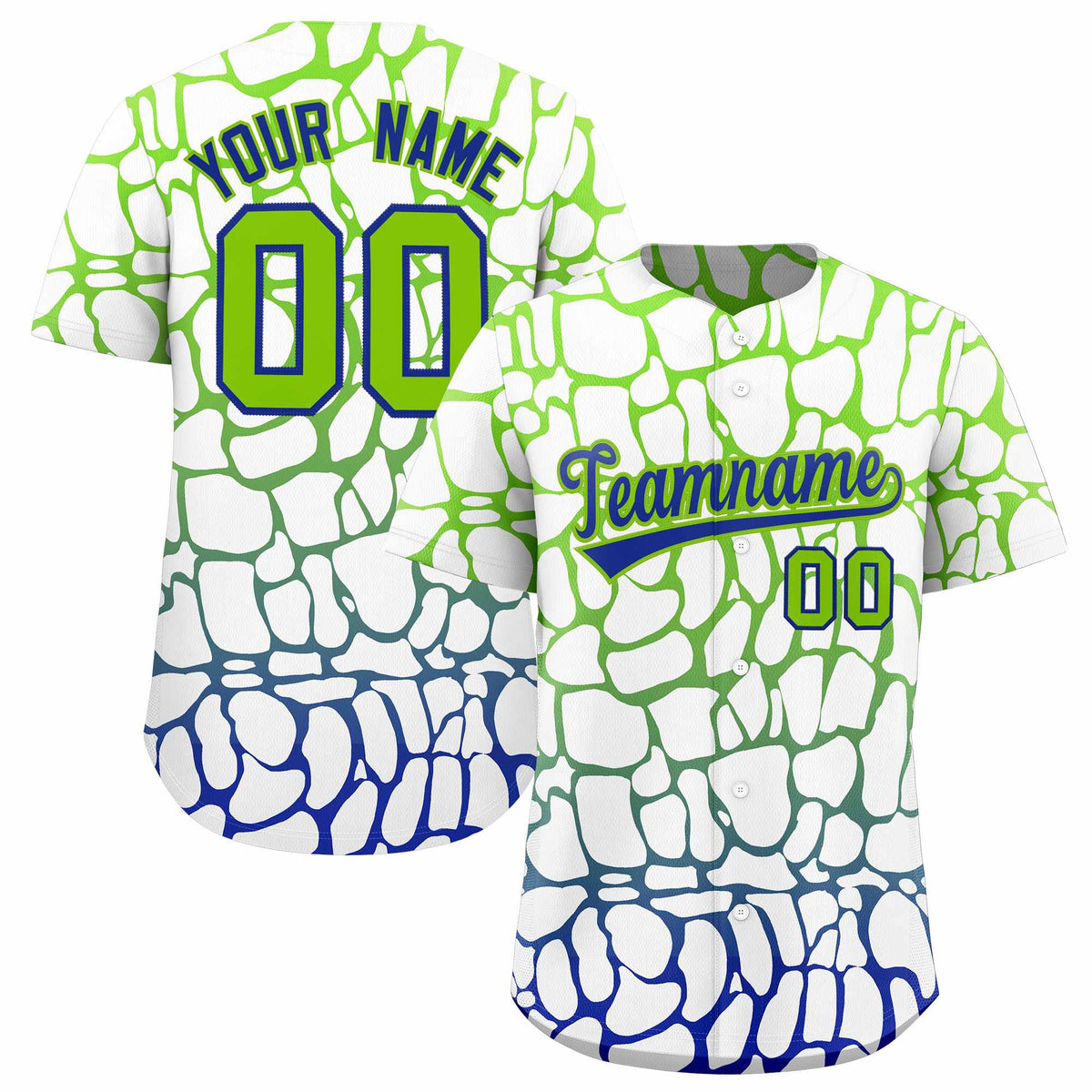 Custom Neon Green Royal Giraffe Graffiti Pattern Authentic Baseball Jersey