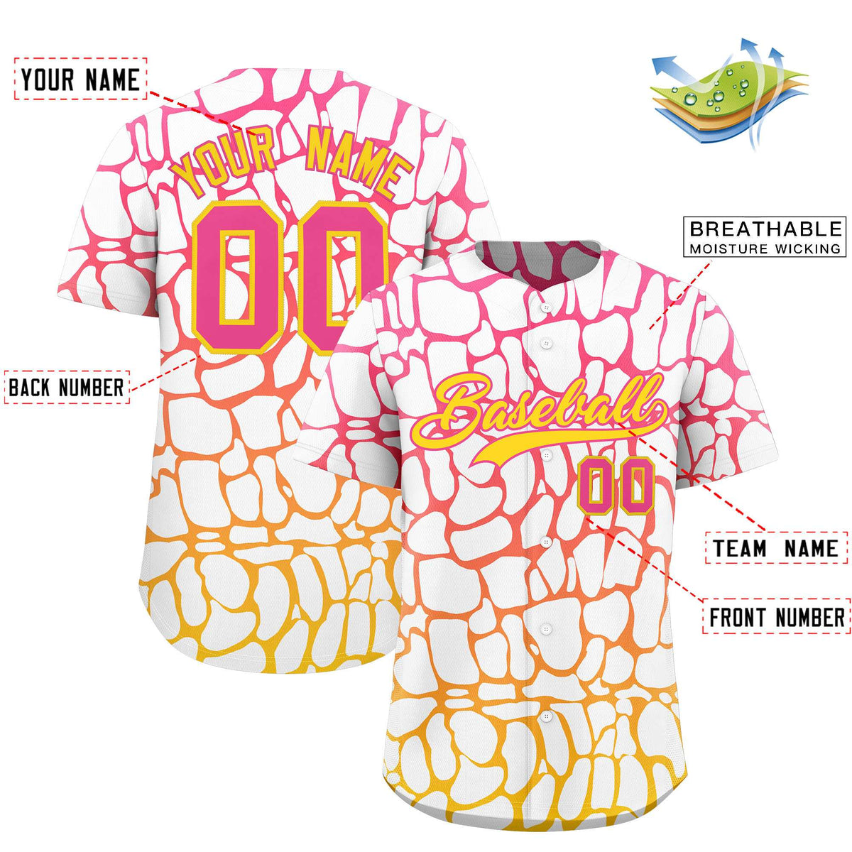 Custom Pink Gold Giraffe Graffiti Pattern Authentic Baseball Jersey