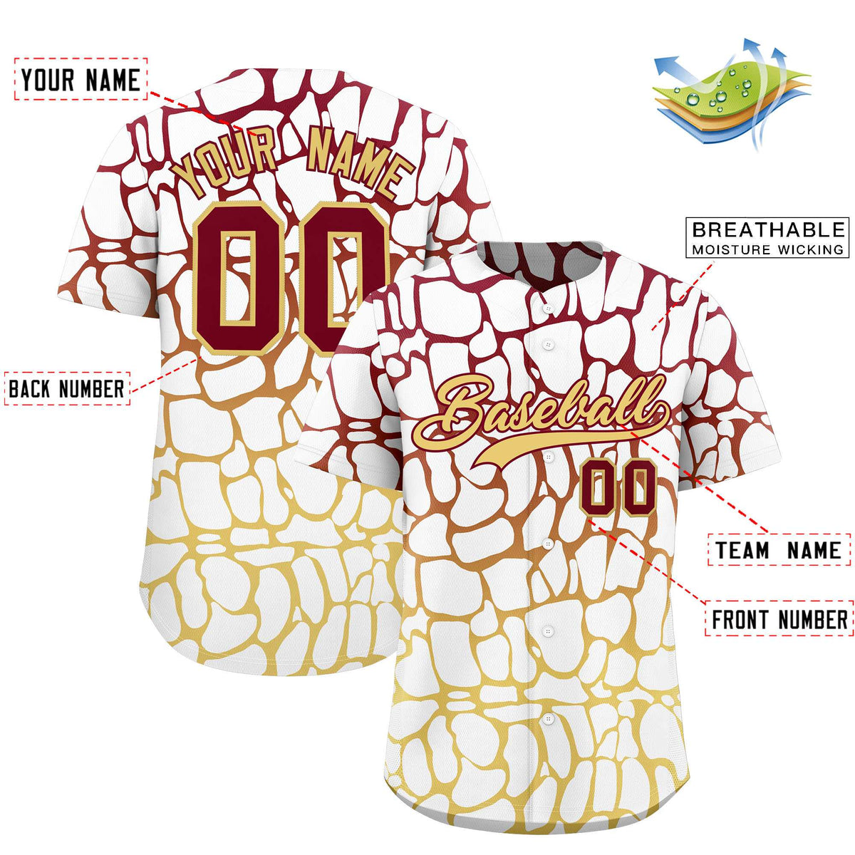 Custom Crimson Khaki Giraffe Graffiti Pattern Authentic Baseball Jersey