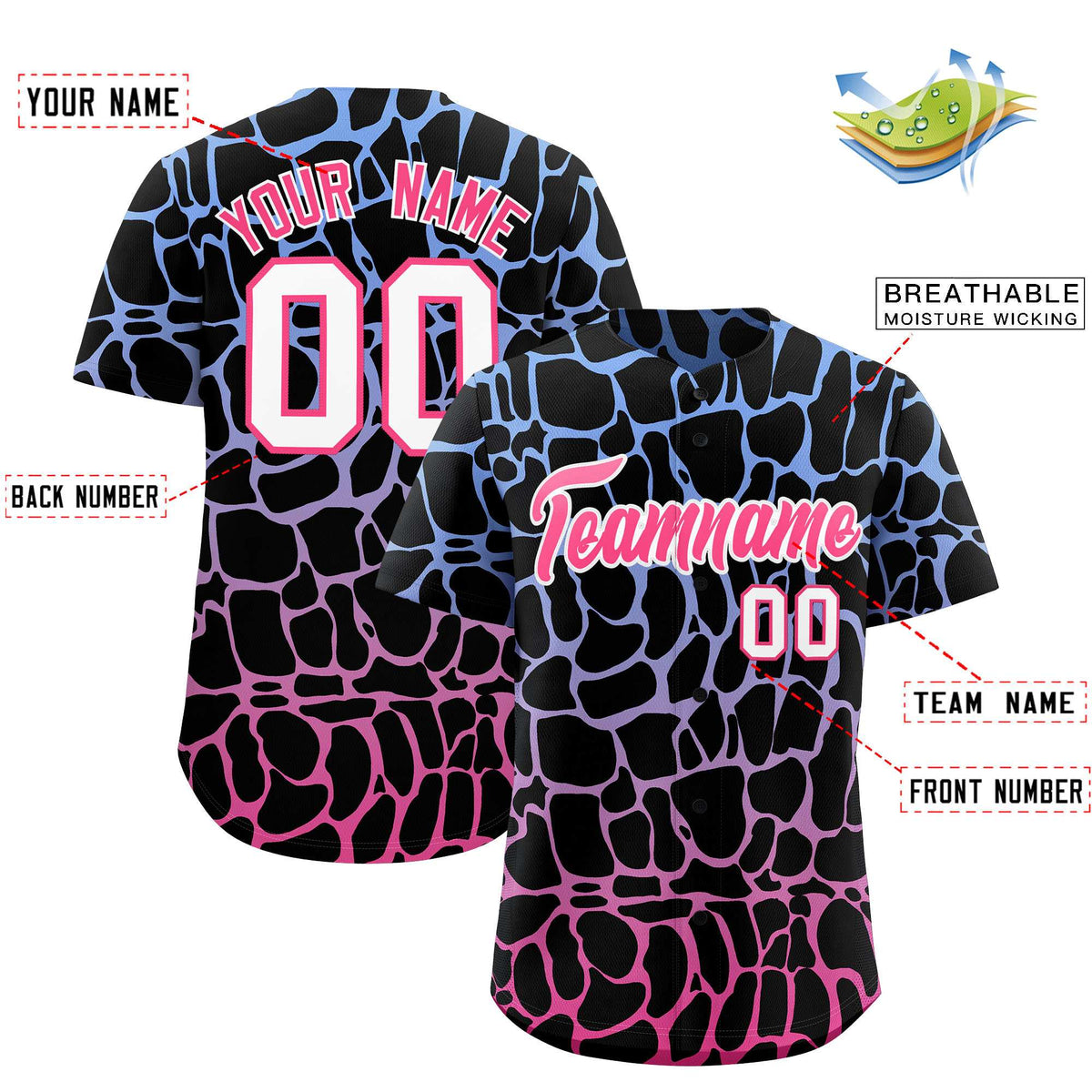 Custom Light Blue Pink Giraffe Graffiti Pattern Authentic Baseball Jersey