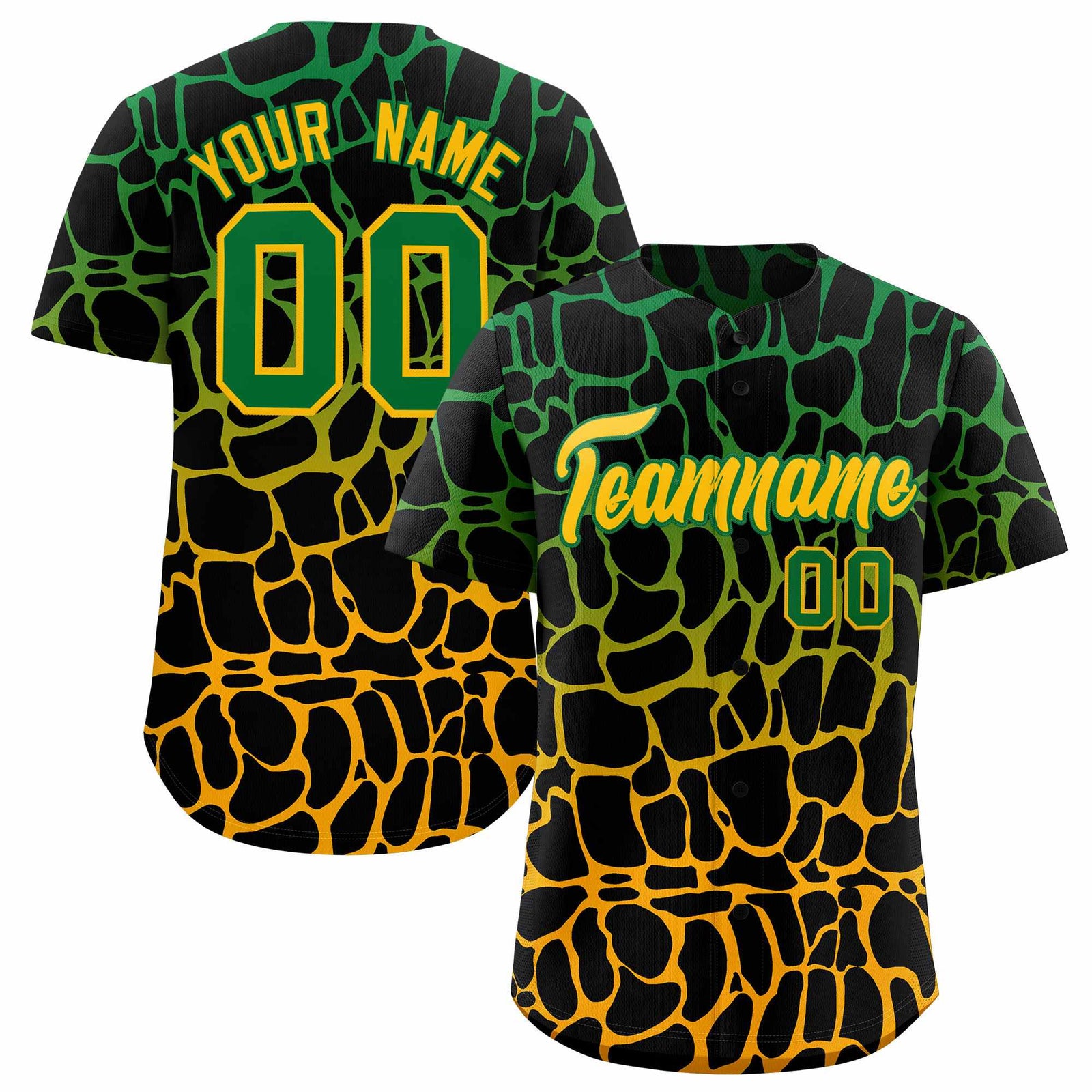 Custom Kelly Green Yellow Giraffe Graffiti Pattern Authentic Baseball Jersey