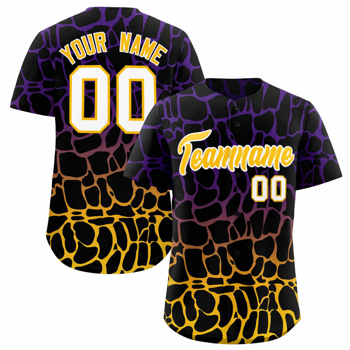 Custom Purple Gold Giraffe Graffiti Pattern Authentic Baseball Jersey