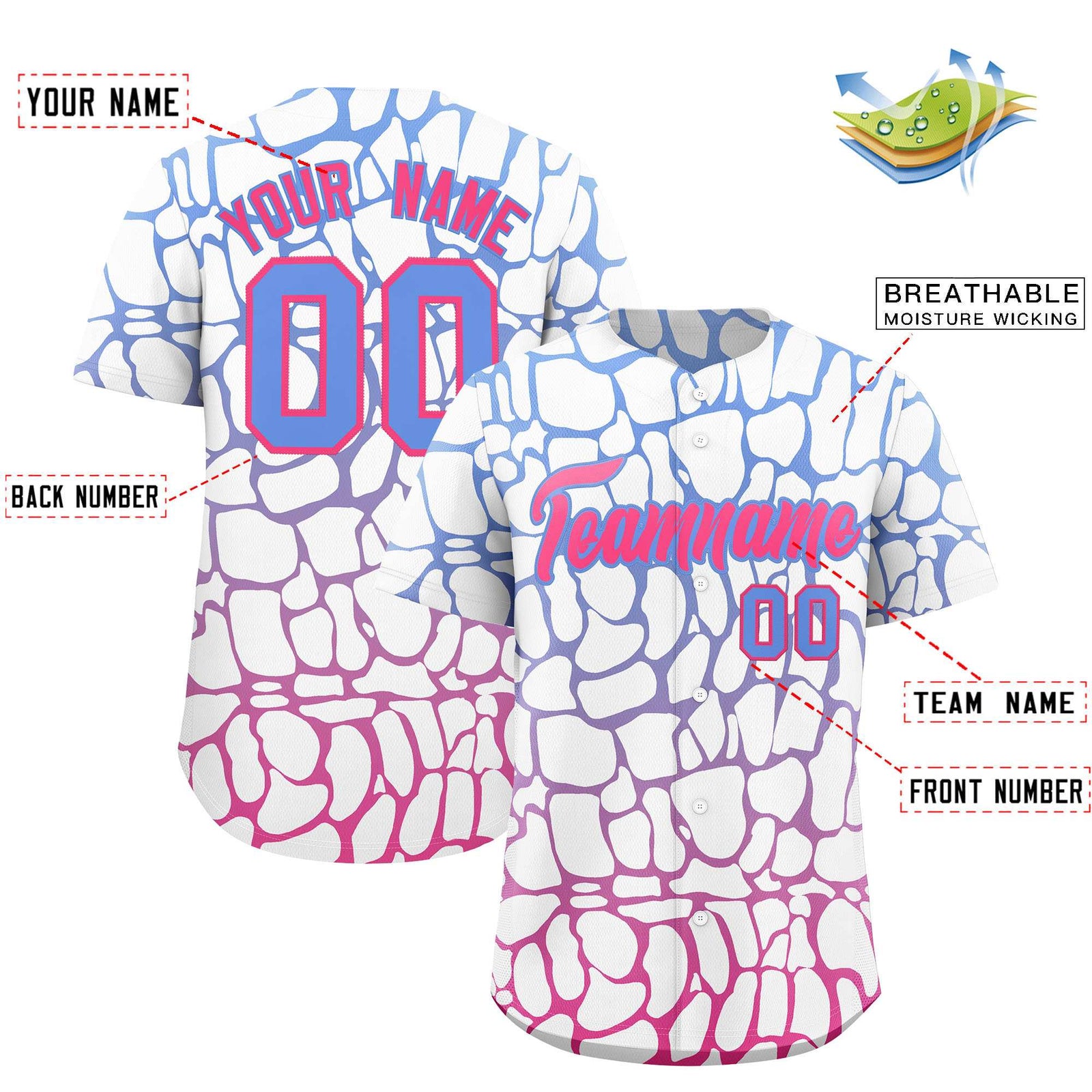 Custom Light Blue Pink Giraffe Graffiti Pattern Authentic Baseball Jersey