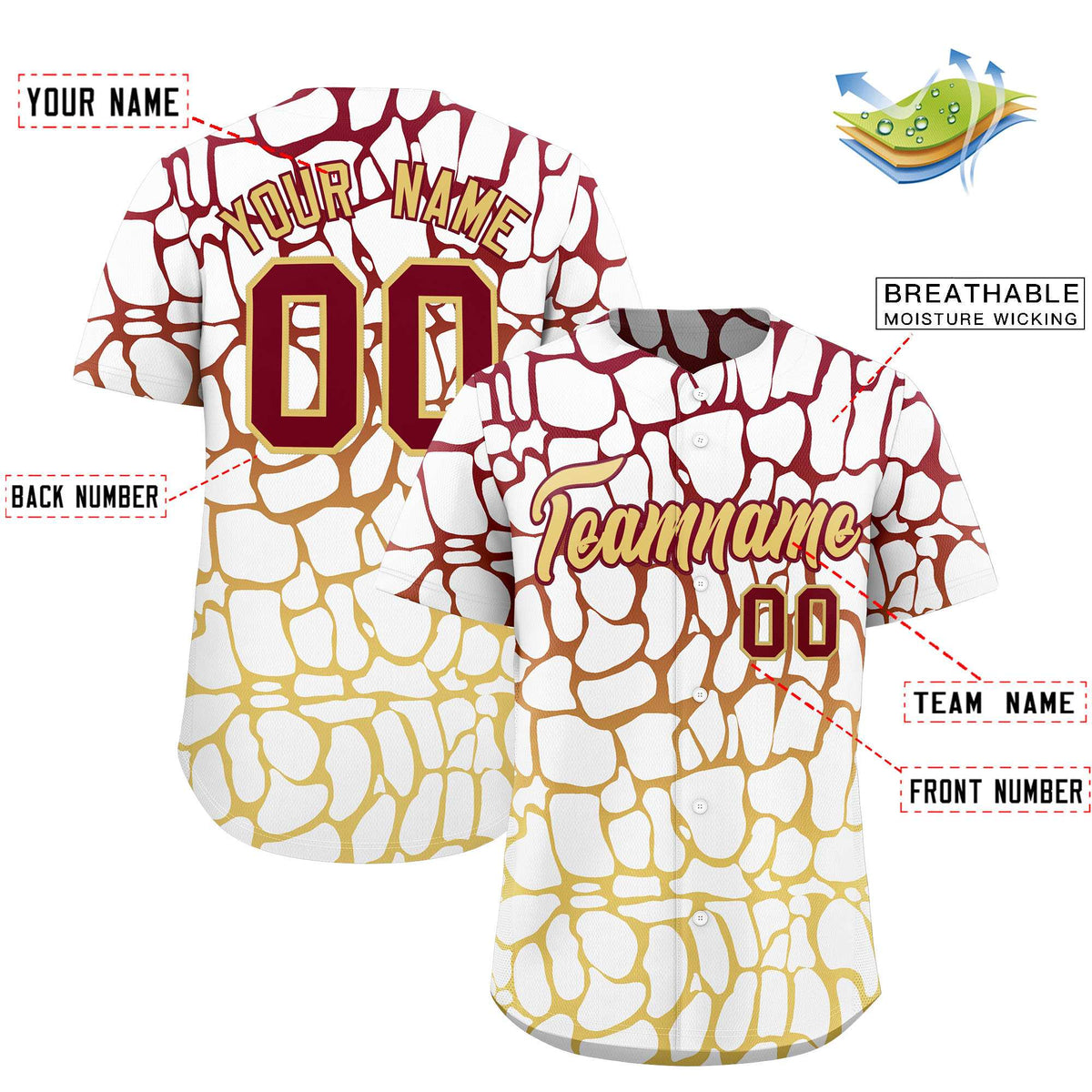 Custom Crimson Khaki Giraffe Graffiti Pattern Authentic Baseball Jersey