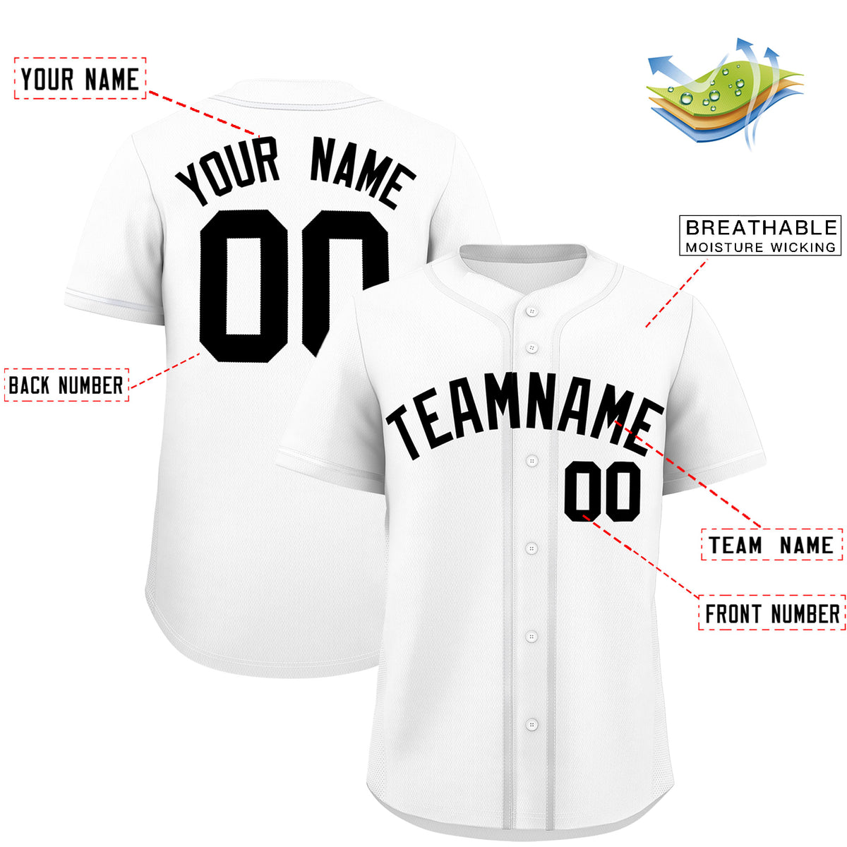 Custom White Classic Solid Color Personalized Baseball Jersey