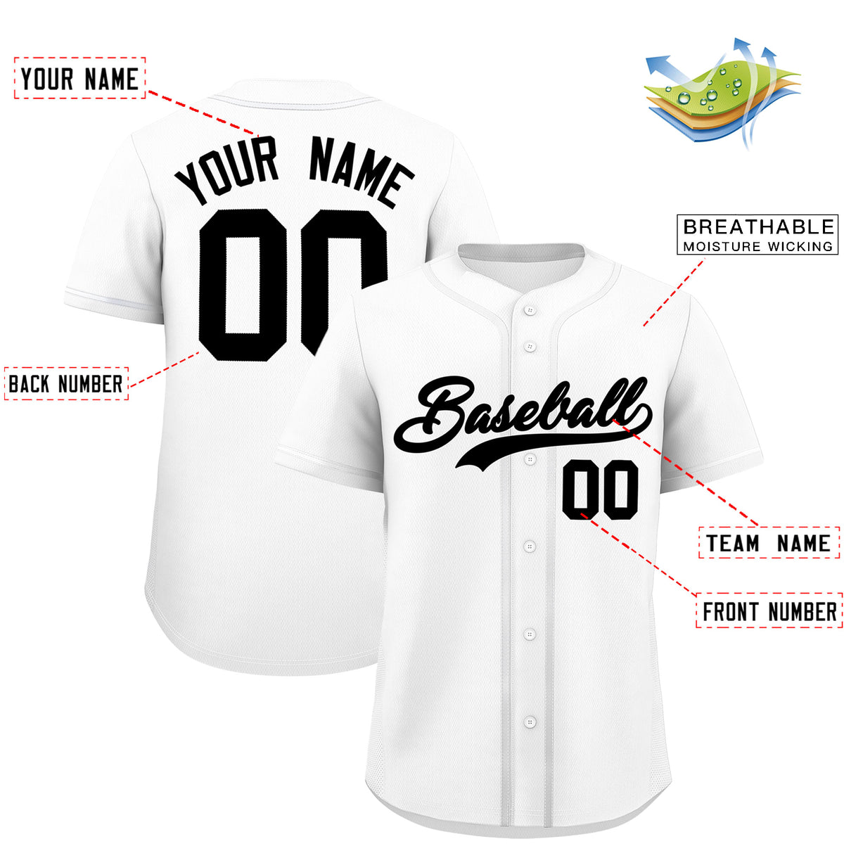 Custom White Classic Solid Color Personalized Baseball Jersey
