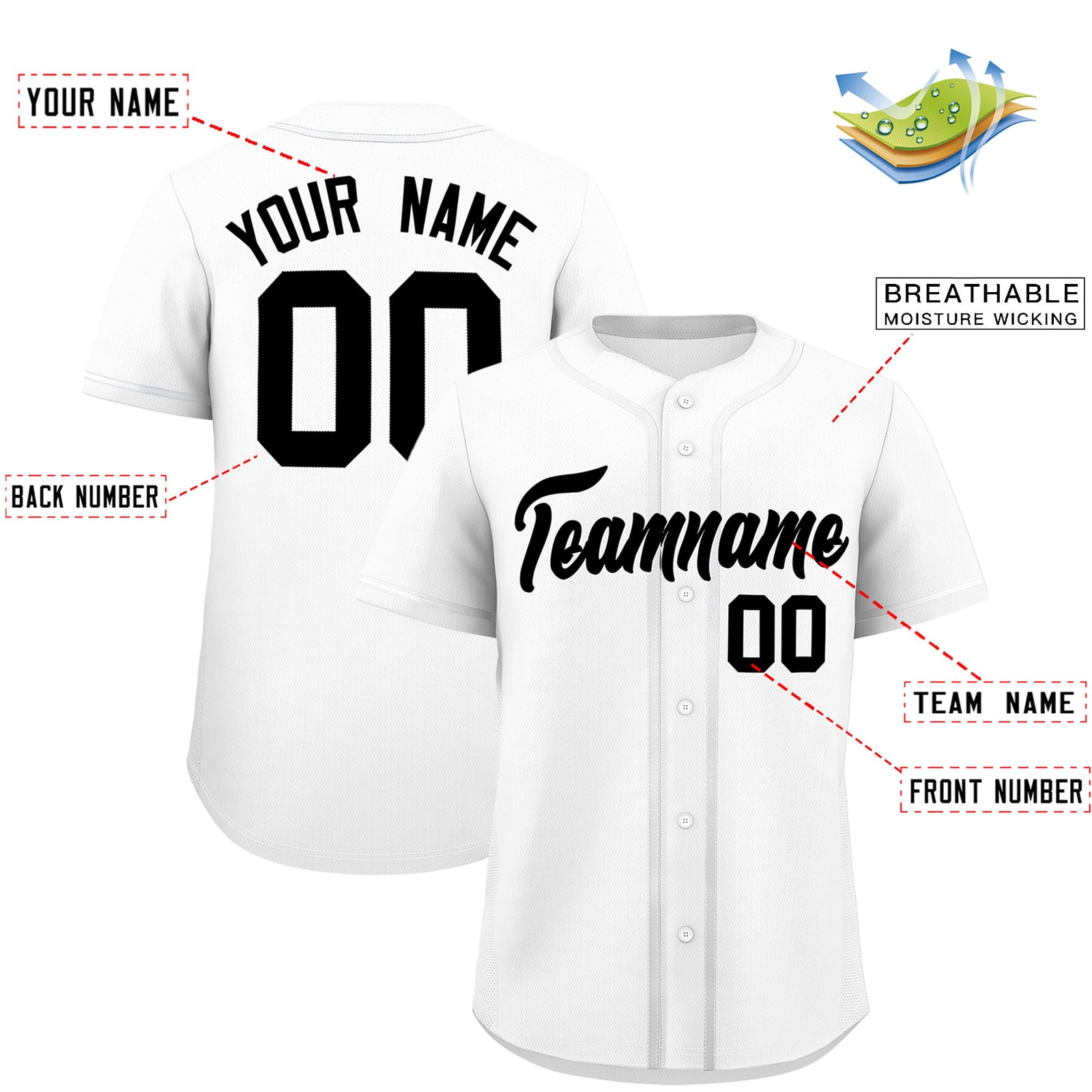 Custom White Classic Solid Color Personalized Baseball Jersey