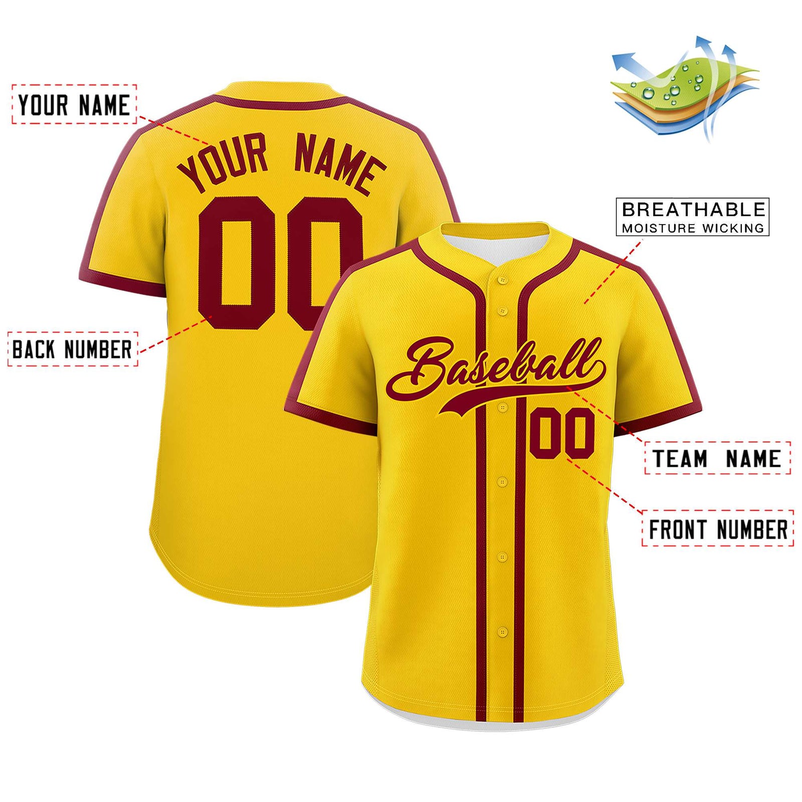 Custom Gold Crimson Personalized Classic Authentic Baseball Jersey