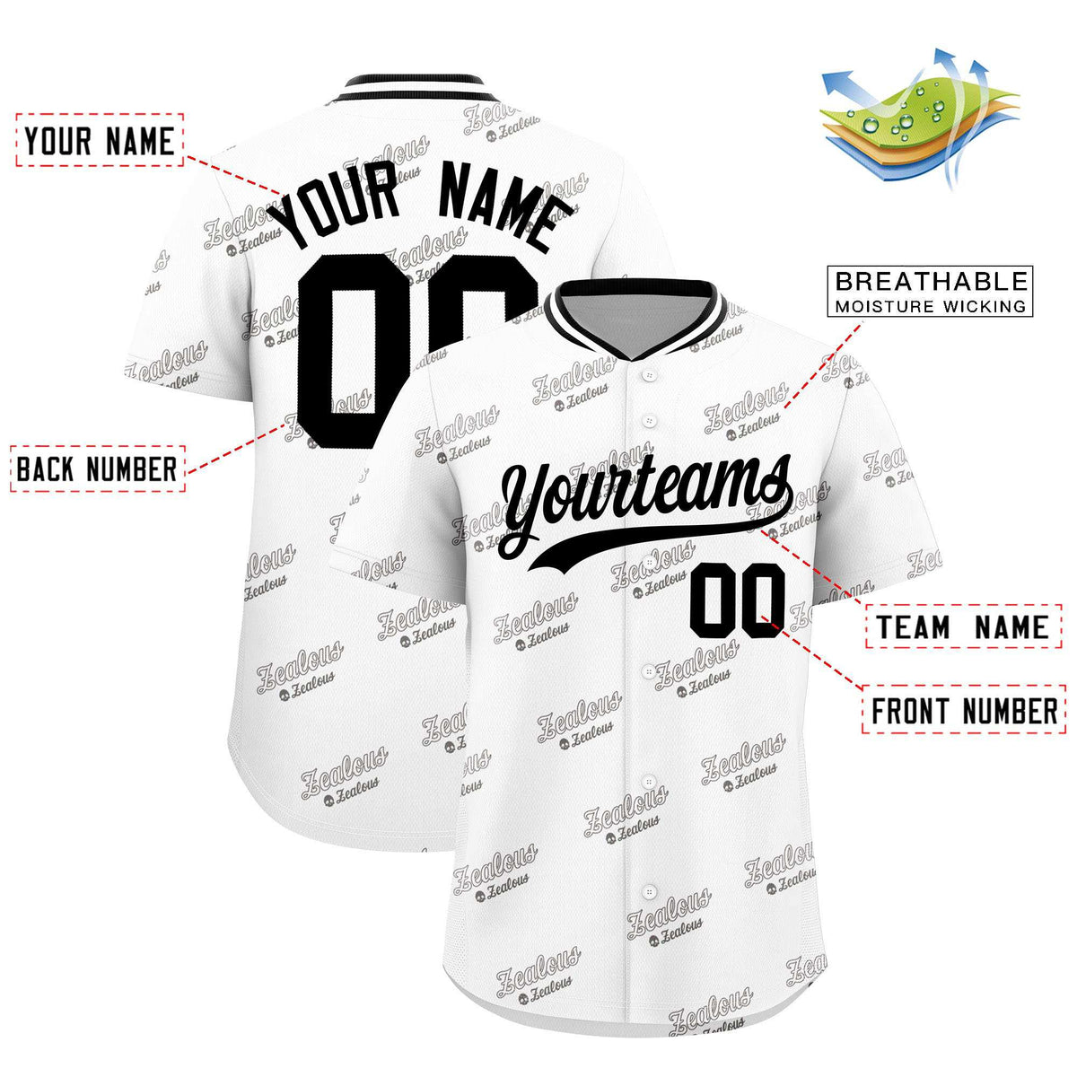 Custom White Black Full Button Text Graffiti Pattern Authentic Baseball Jersey