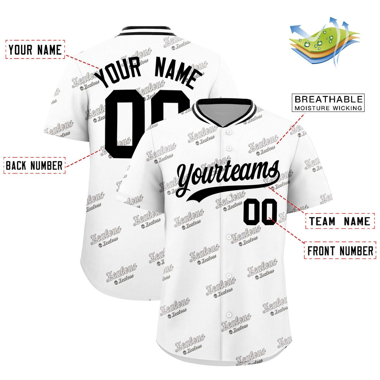 Custom White Black Full Button Text Graffiti Pattern Authentic Baseball Jersey