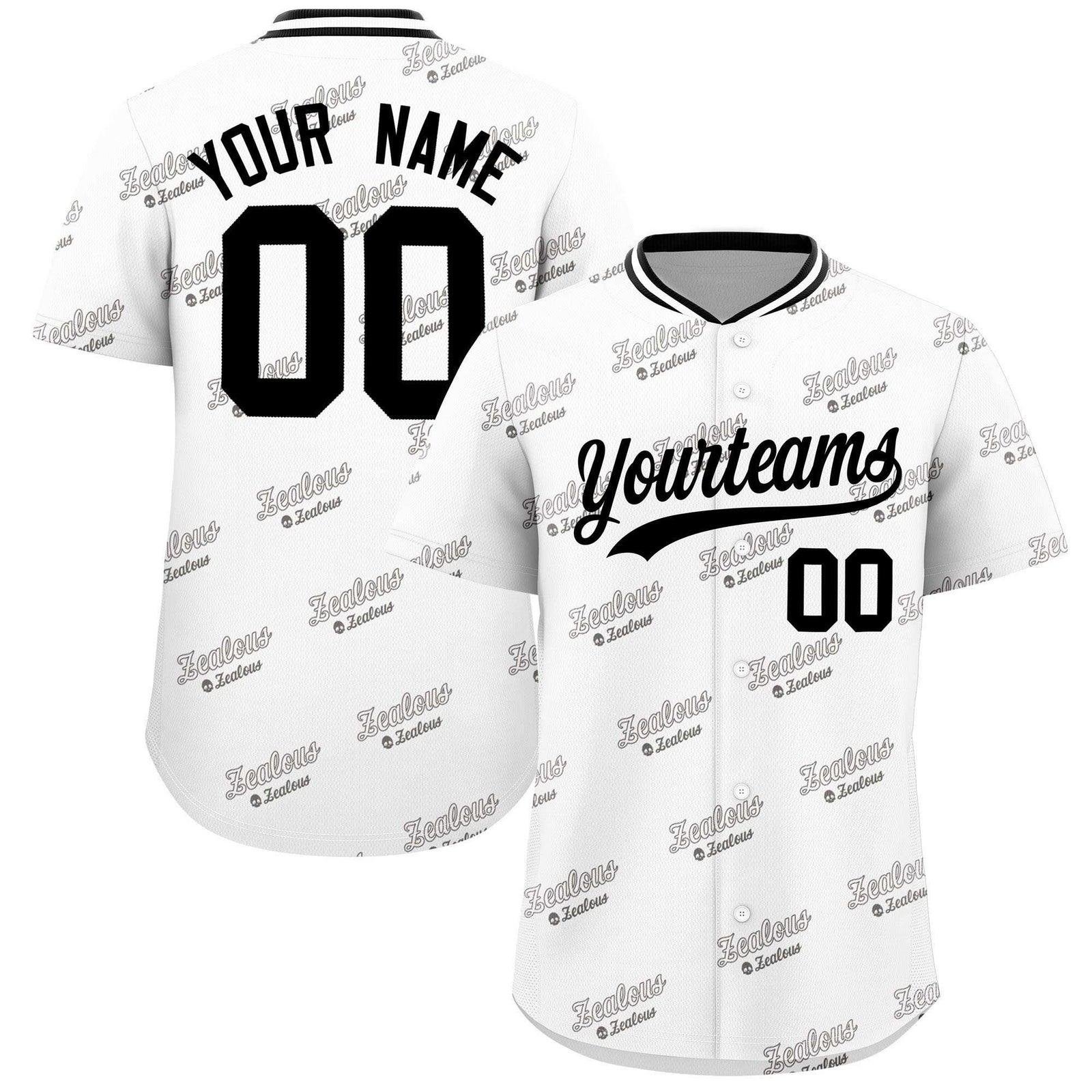 Custom White Black Full Button Text Graffiti Pattern Authentic Baseball Jersey