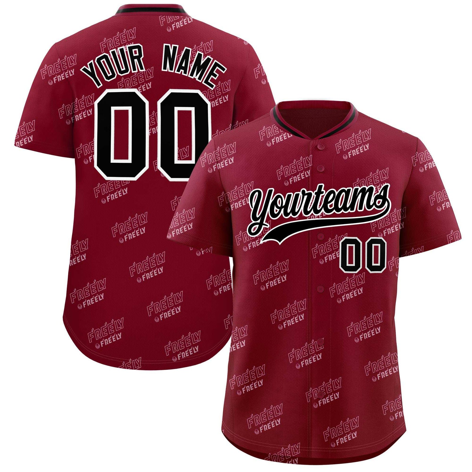 Custom Crimson Black Full Button Text Graffiti Pattern Authentic Baseball Jersey