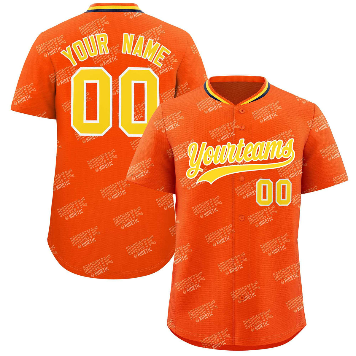 Custom Orange Gold Full Button Text Graffiti Pattern Authentic Baseball Jersey
