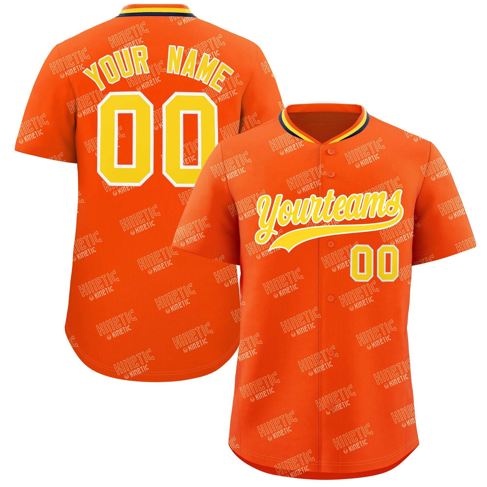Custom Orange Gold Full Button Text Graffiti Pattern Authentic Baseball Jersey