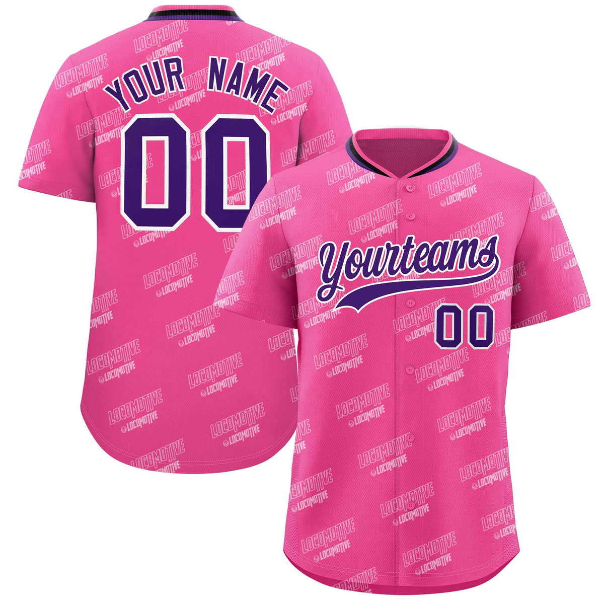 Custom Pink Purple Full Button Text Graffiti Pattern Authentic Baseball Jersey