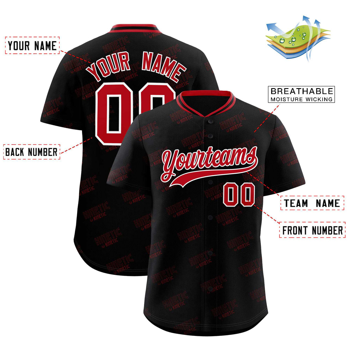 Custom Black Red Full Button Text Graffiti Pattern Authentic Baseball Jersey