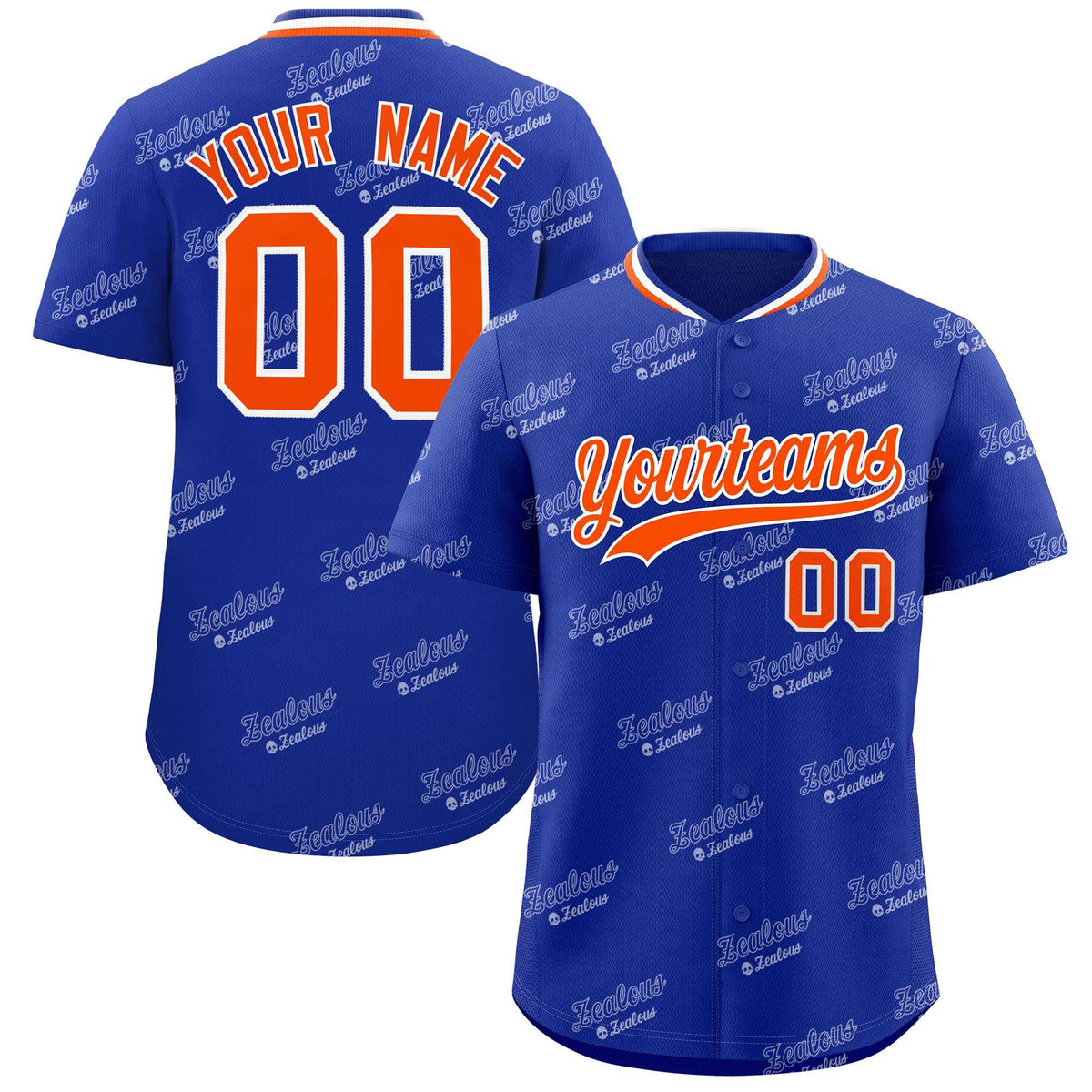 Custom Royal Orange Full Button Text Graffiti Pattern Authentic Baseball Jersey