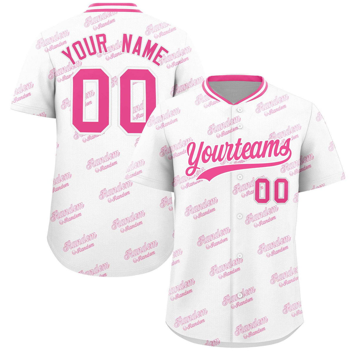 Custom White Pink Full Button Text Graffiti Pattern Authentic Baseball Jersey