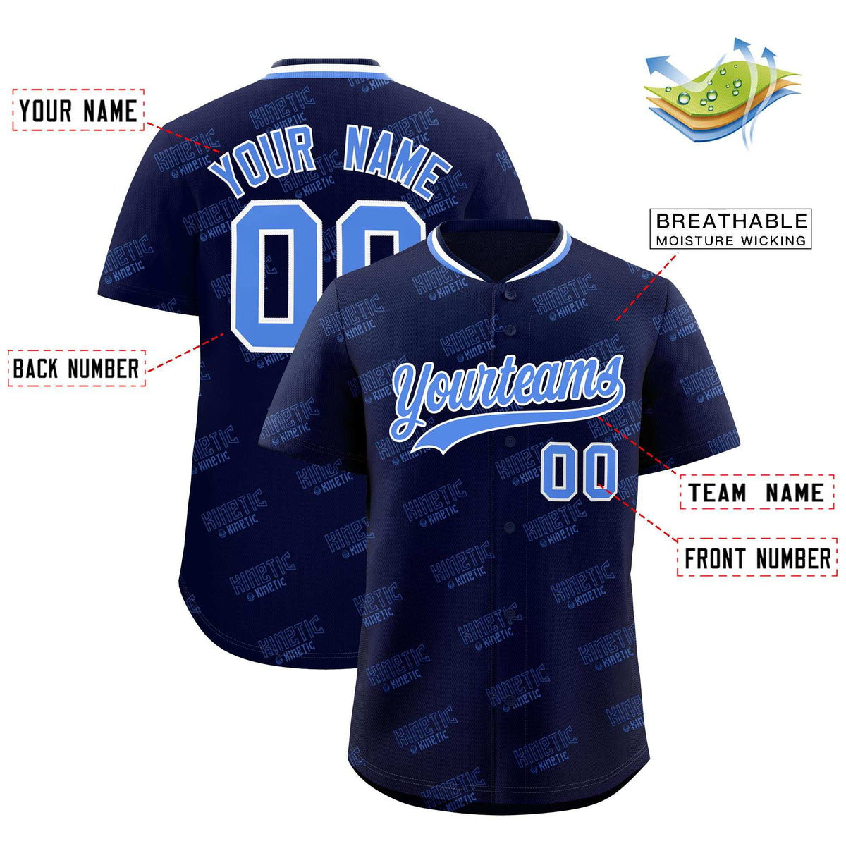 Custom Navy Powder Blue Full Button Text Graffiti Pattern Authentic Baseball Jersey