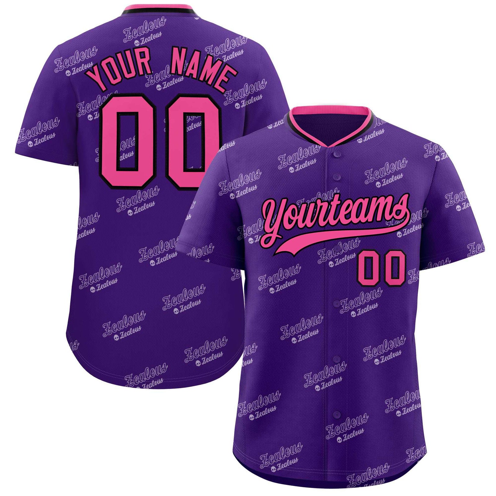 Custom Purple Pink Full Button Text Graffiti Pattern Authentic Baseball Jersey