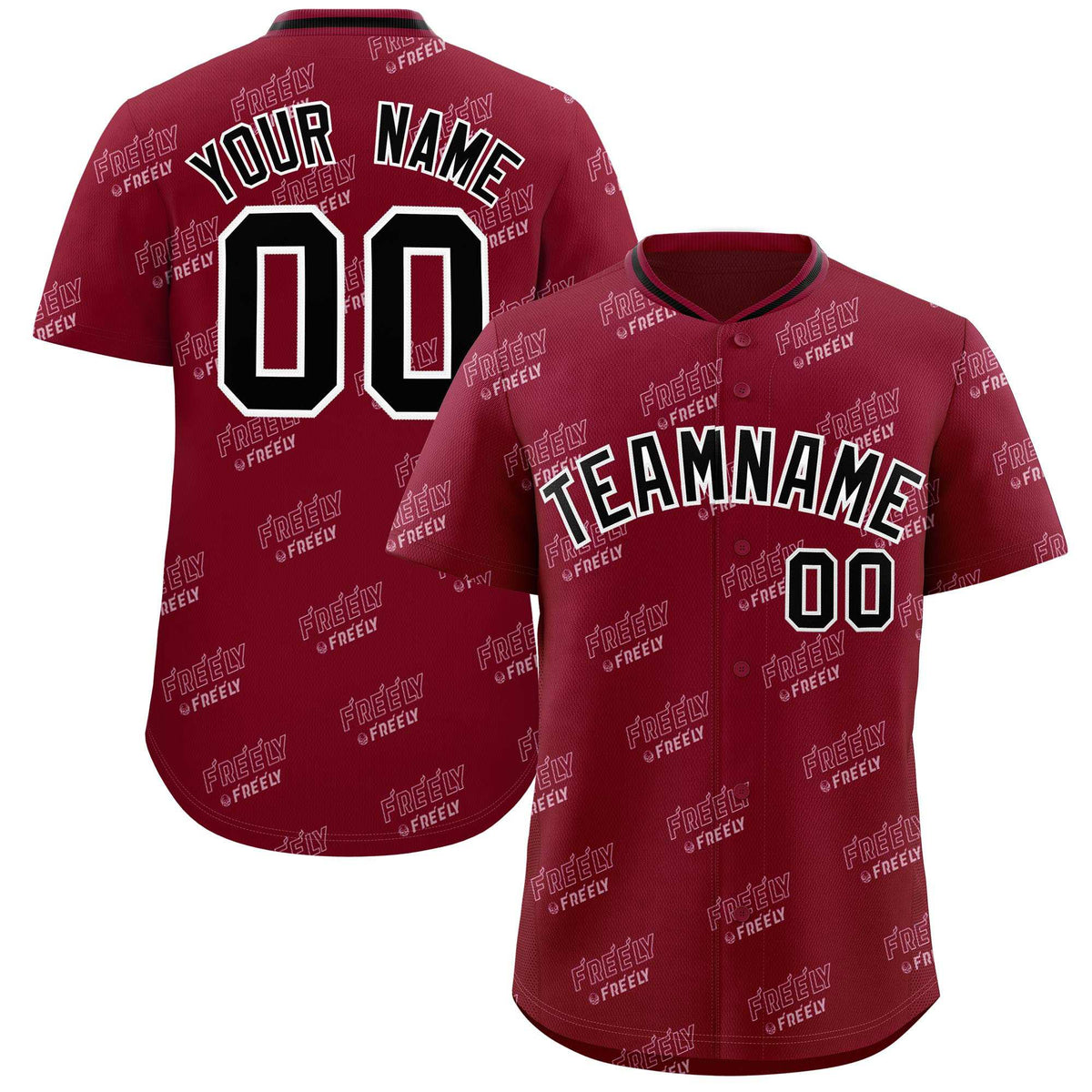 Custom Crimson Black Full Button Text Graffiti Pattern Authentic Baseball Jersey