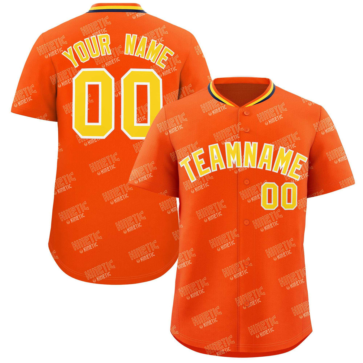 Custom Orange Gold Full Button Text Graffiti Pattern Authentic Baseball Jersey