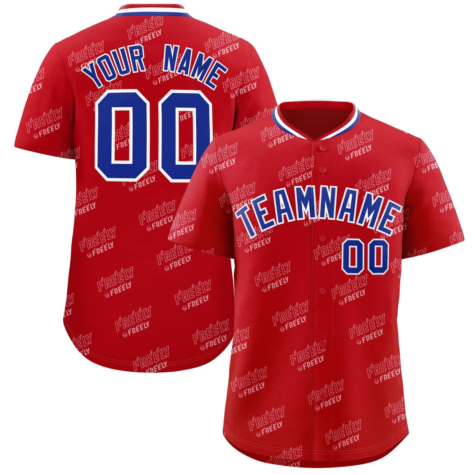 Custom Red Royal Full Button Text Graffiti Pattern Authentic Baseball Jersey