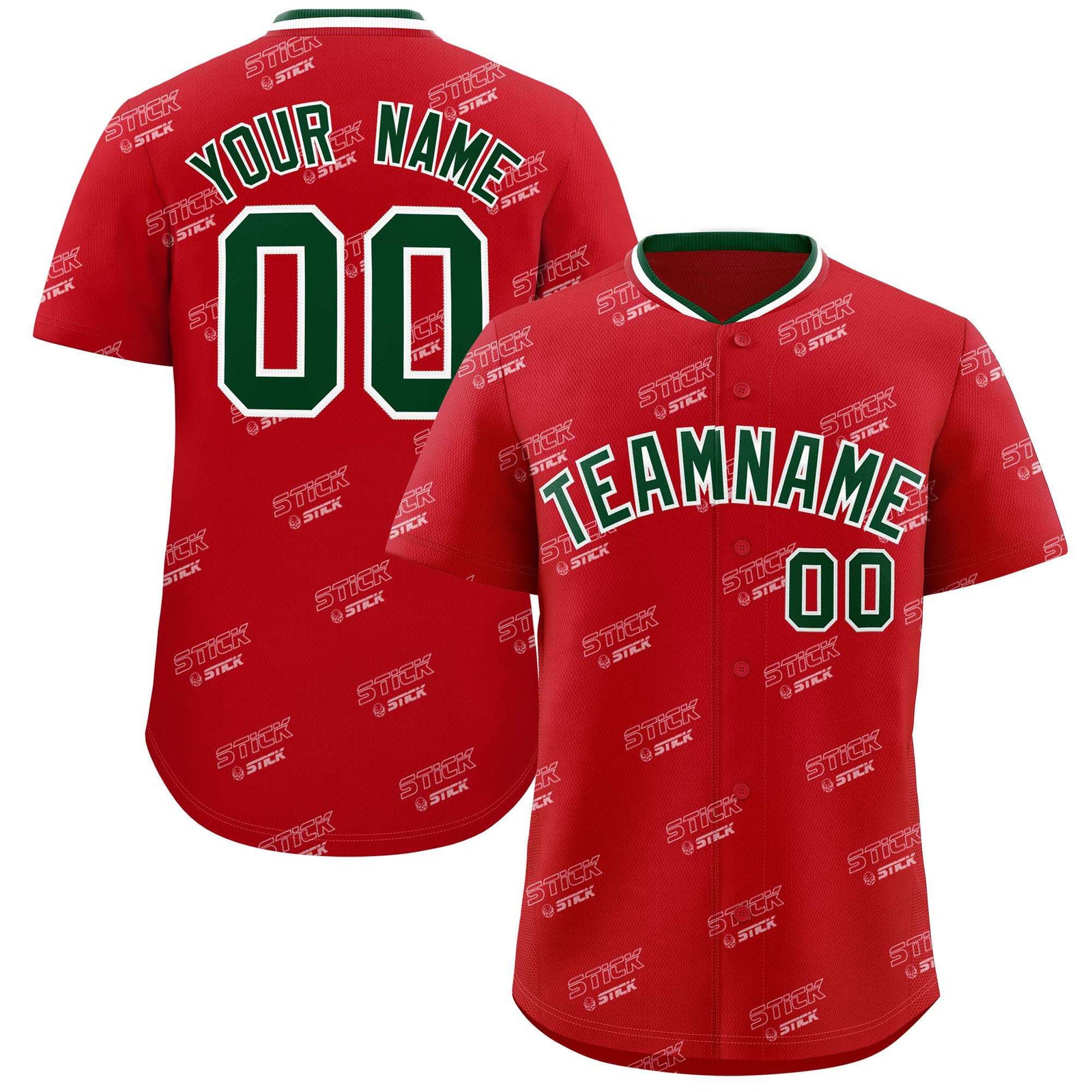 Custom Red Green Full Button Text Graffiti Pattern Authentic Baseball Jersey