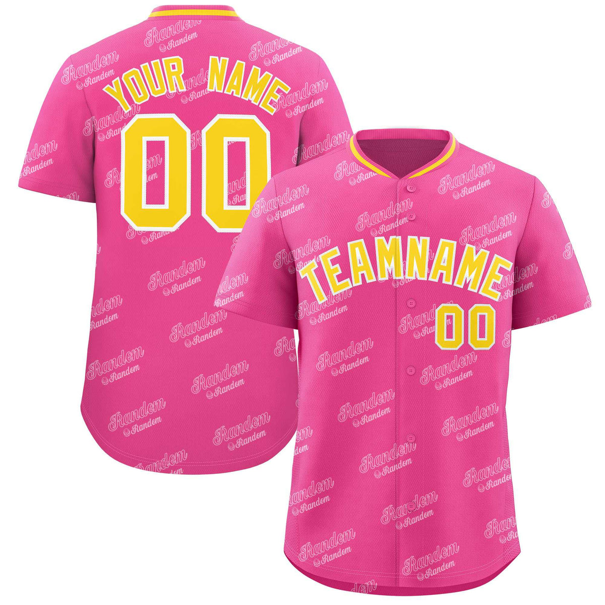 Custom Pink Gold Full Button Text Graffiti Pattern Authentic Baseball Jersey