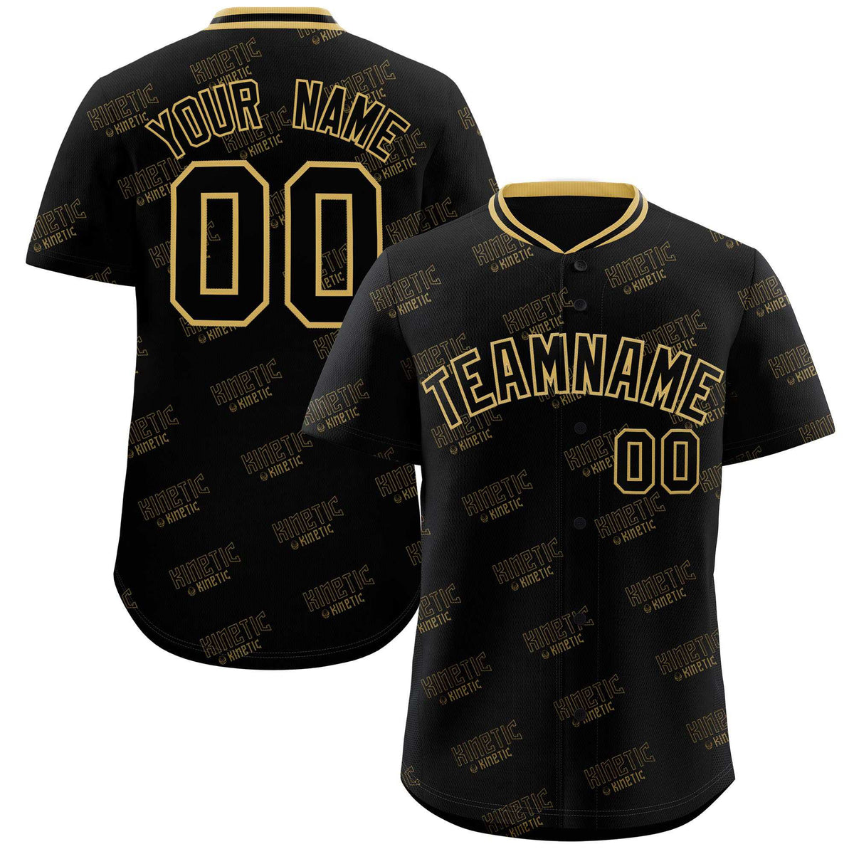 Custom Black Old Gold Full Button Text Graffiti Pattern Authentic Baseball Jersey