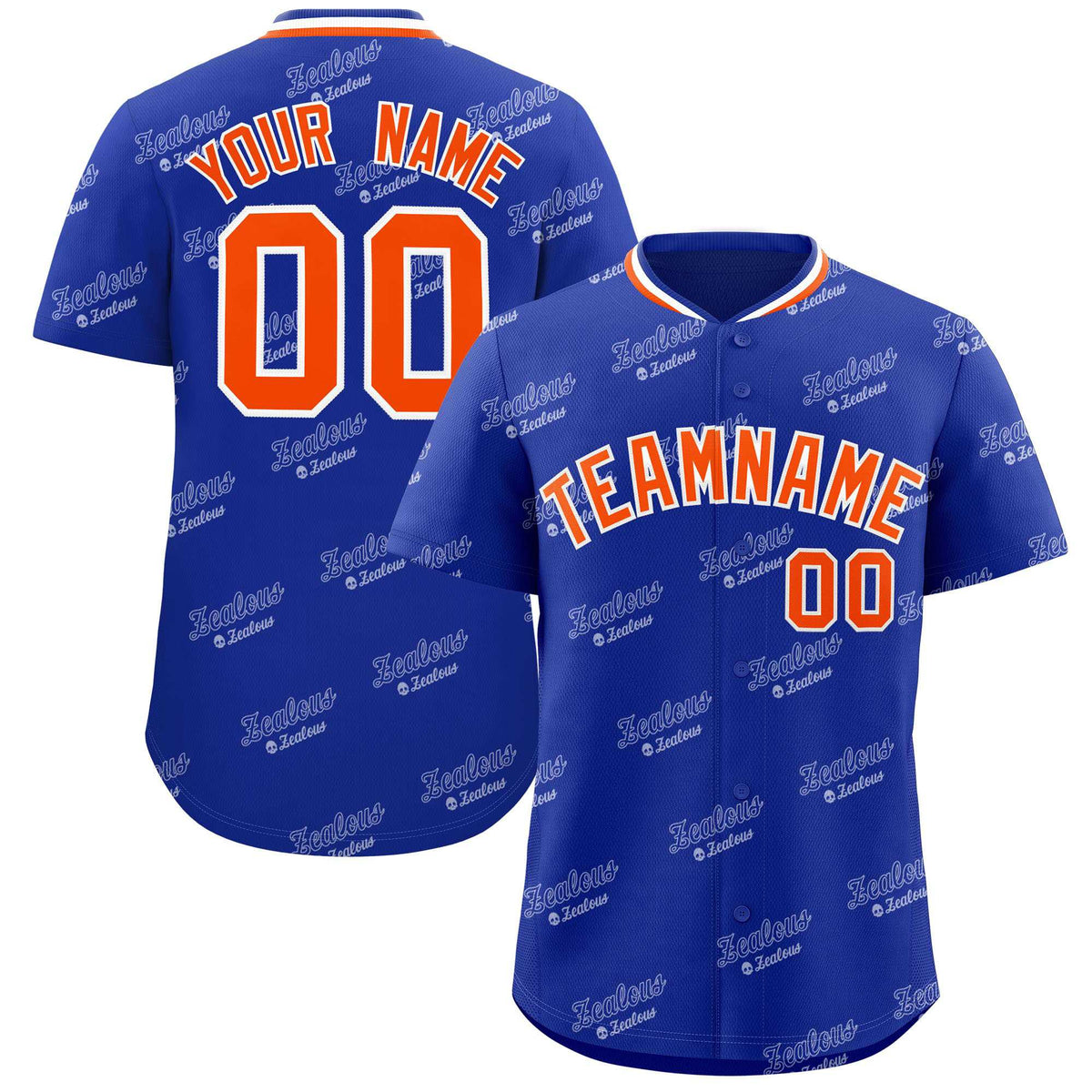 Custom Royal Orange Full Button Text Graffiti Pattern Authentic Baseball Jersey