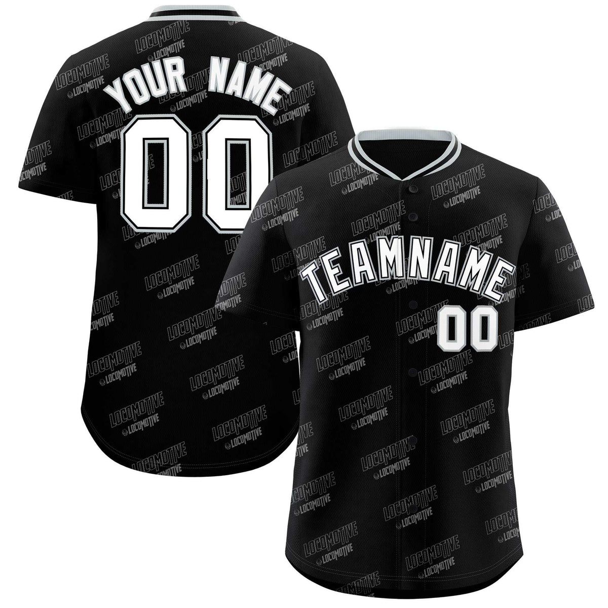 Custom Black Silver Full Button Text Graffiti Pattern Authentic Baseball Jersey