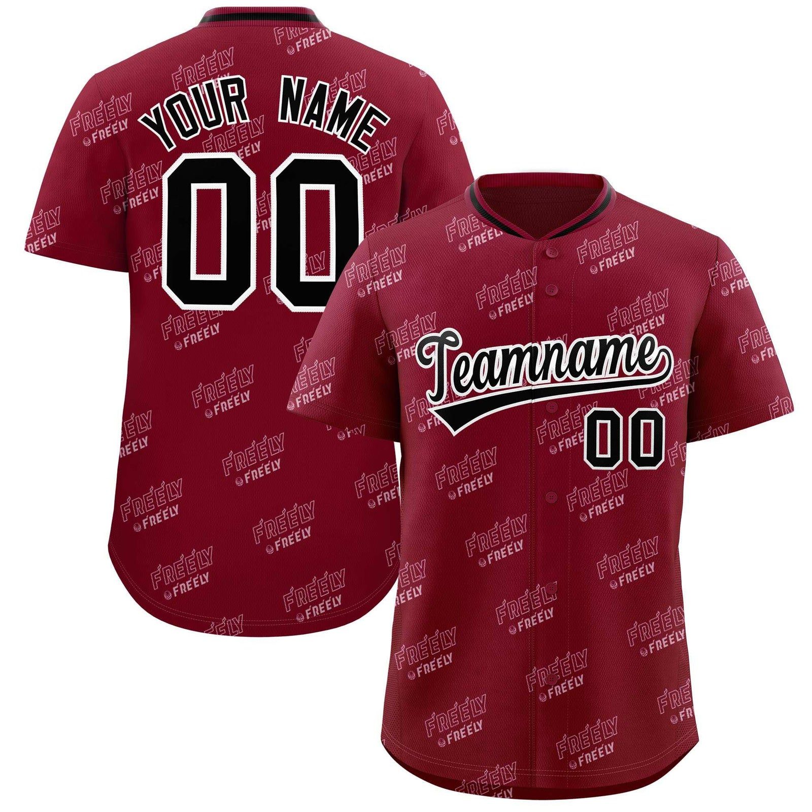 Custom Crimson Black Full Button Text Graffiti Pattern Authentic Baseball Jersey