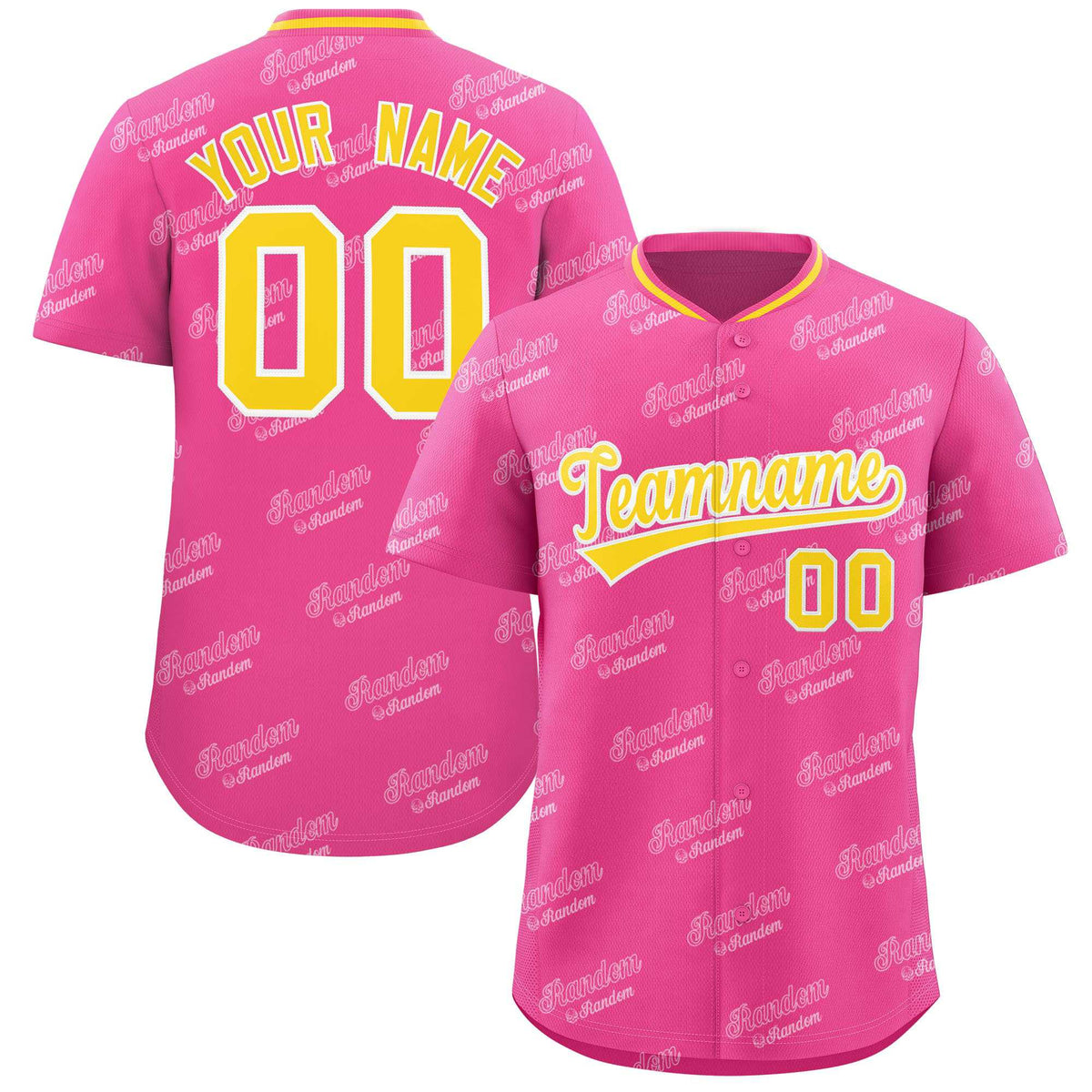 Custom Pink Gold Full Button Text Graffiti Pattern Authentic Baseball Jersey