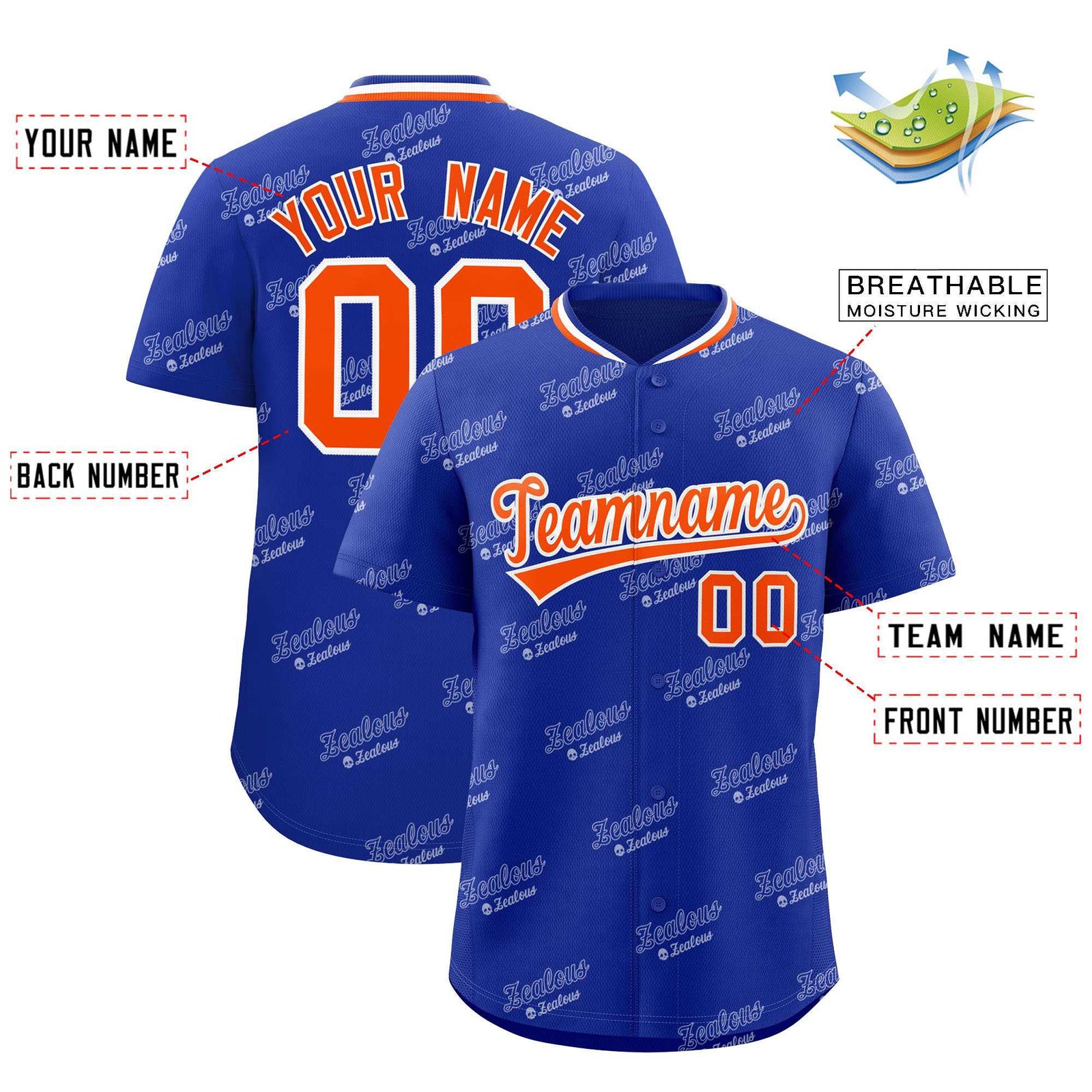 Custom Royal Orange Full Button Text Graffiti Pattern Authentic Baseball Jersey