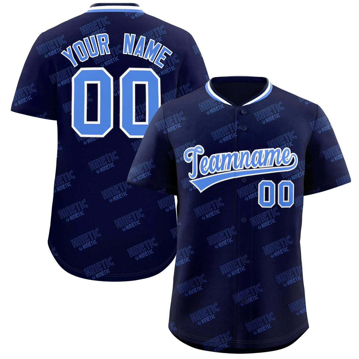 Custom Navy Powder Blue Full Button Text Graffiti Pattern Authentic Baseball Jersey