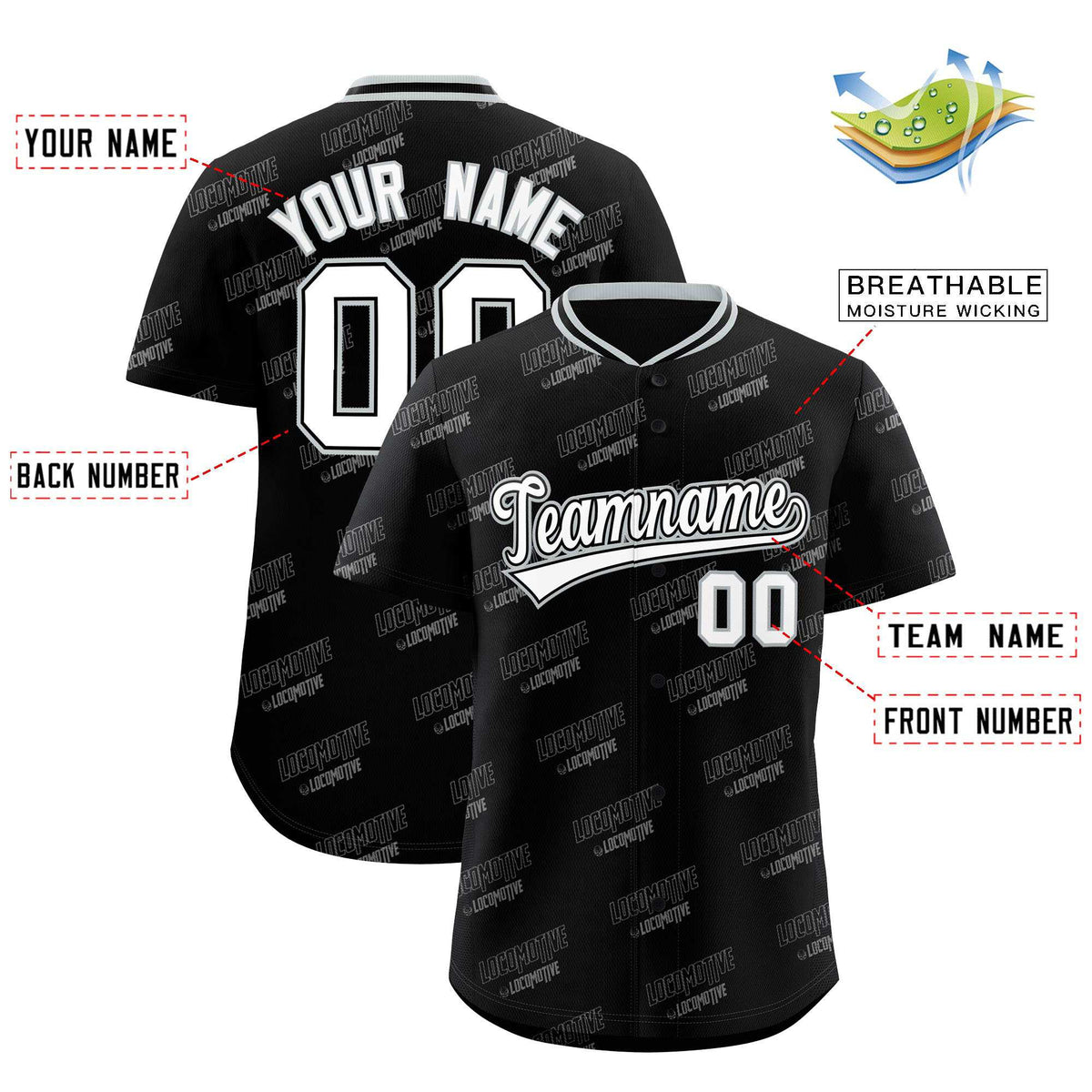 Custom Black Silver Full Button Text Graffiti Pattern Authentic Baseball Jersey