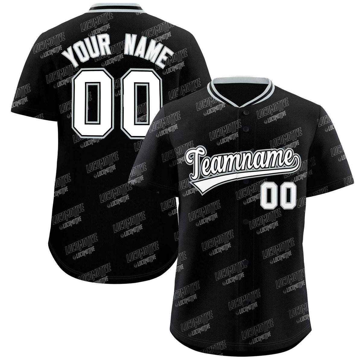 Custom Black Silver Full Button Text Graffiti Pattern Authentic Baseball Jersey