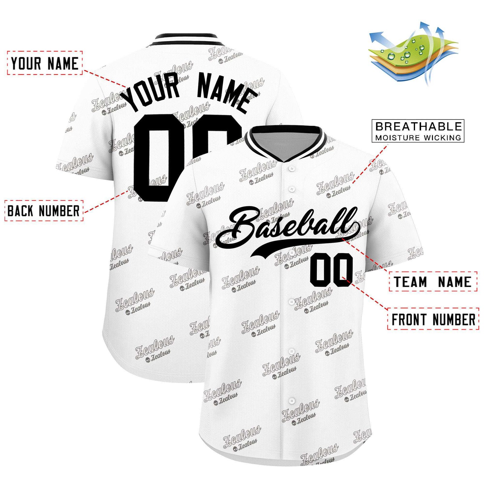Custom White Black Full Button Text Graffiti Pattern Authentic Baseball Jersey