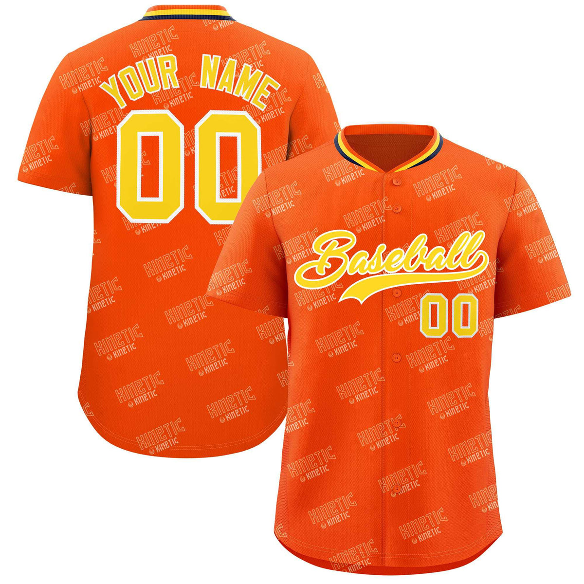 Custom Orange Gold Full Button Text Graffiti Pattern Authentic Baseball Jersey