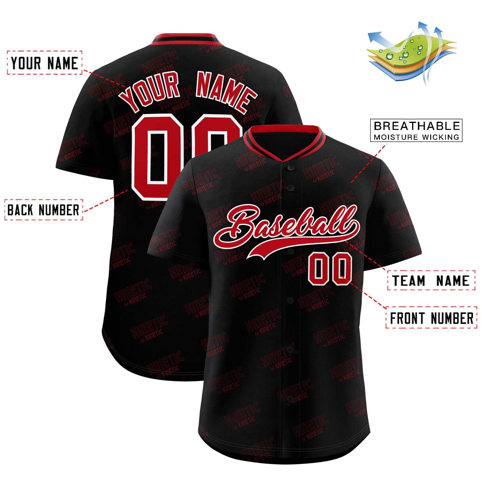 Custom Black Red Full Button Text Graffiti Pattern Authentic Baseball Jersey
