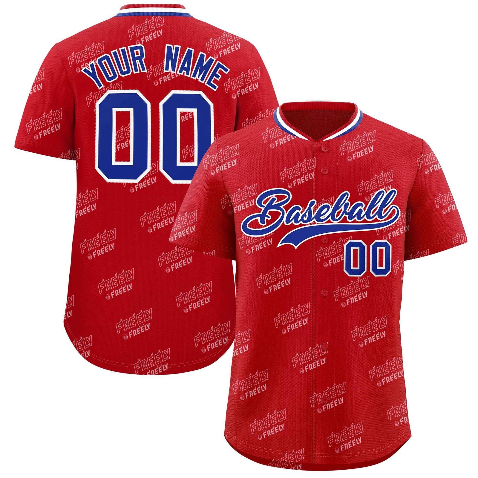 Custom Red Royal Full Button Text Graffiti Pattern Authentic Baseball Jersey